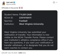 WVU linebacker Tyler Cain in portal again | West Virginia ...