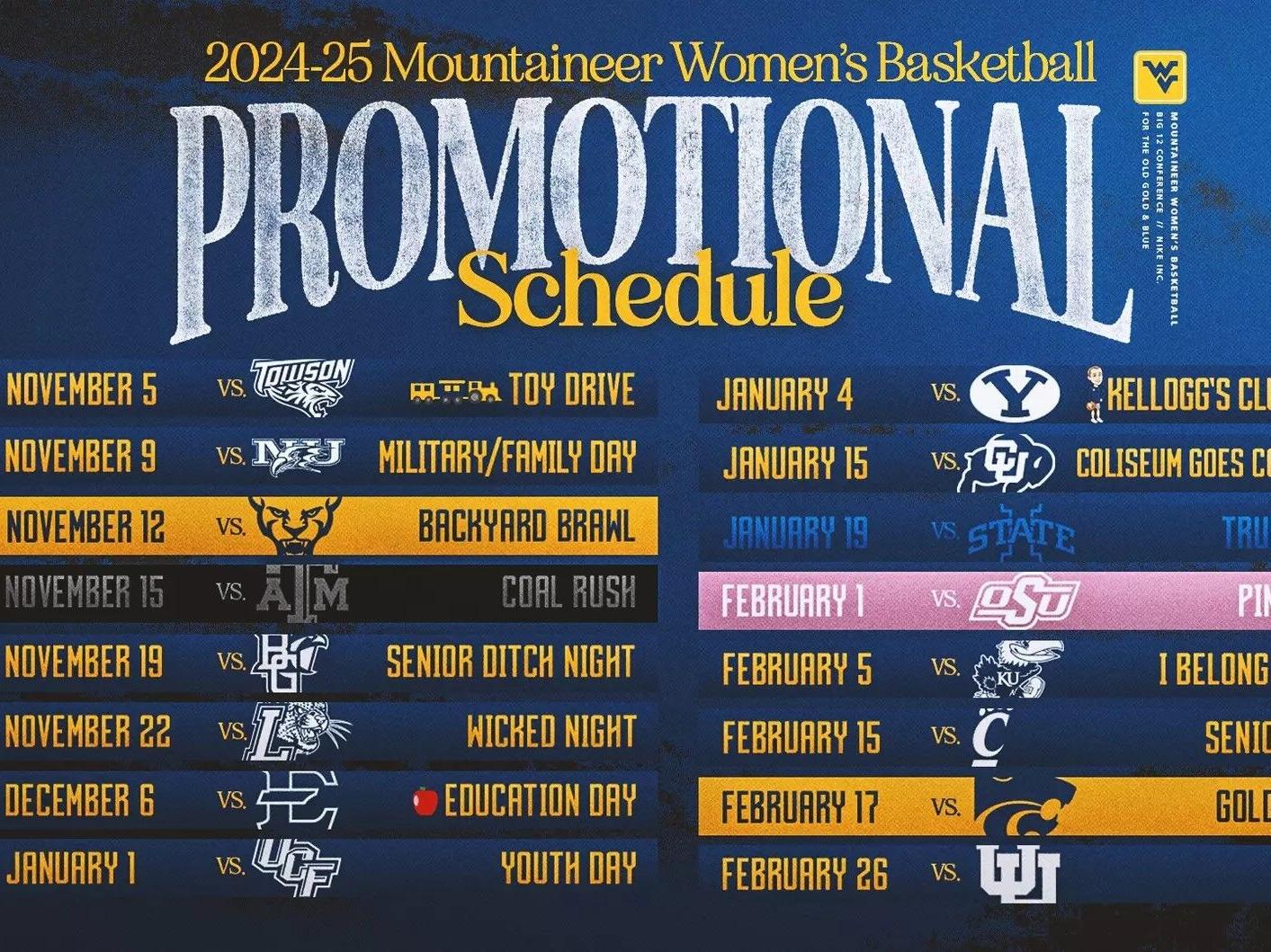2024-25 WVU Women's Basketball Promotional Schedule Announced | WV News | wvnews.com 2024-25-wvu-women-s-basketball-promotional-schedule-announced-wv-news-wvnews-com