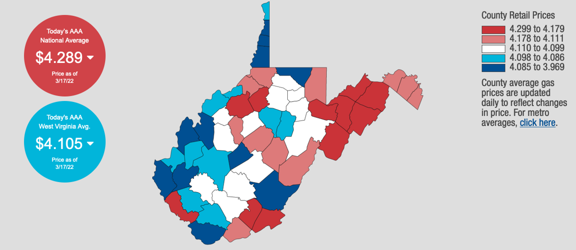 AAA Gallon of gas averaging 4.10 in West Virginia WV News