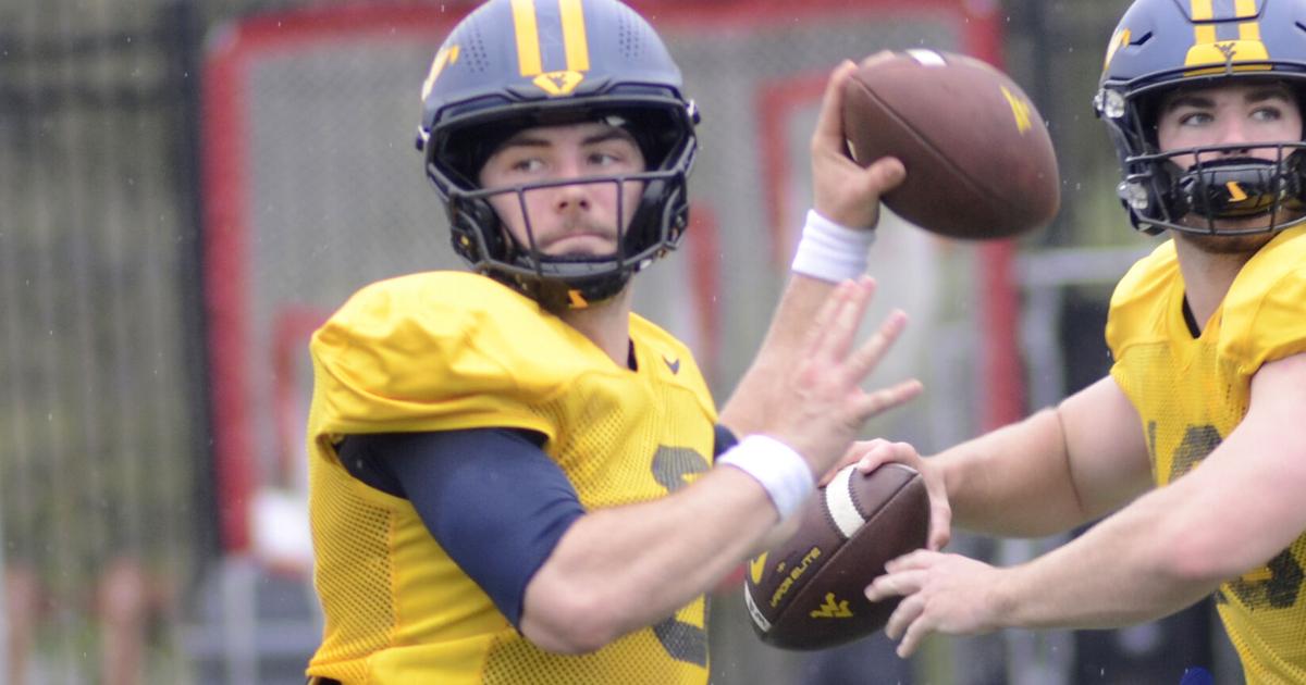 Marchiol WVU football 0417 Nicco Marchiol throws practice front | West Virginia ...