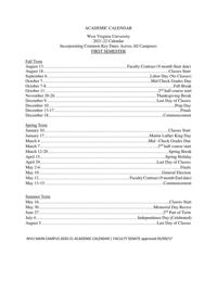 Wvu Spring 2022 Calendar West Virginia Colleges Announce 2021-22 Academic Calendars | Wv News |  Wvnews.com