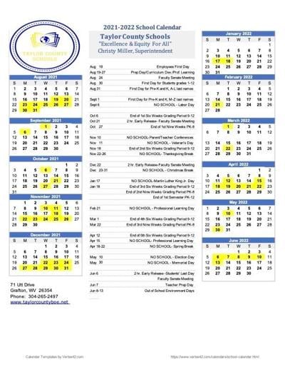 Taylor County Schools Academic Calendar 2021-22 | Wv News | Wvnews.com