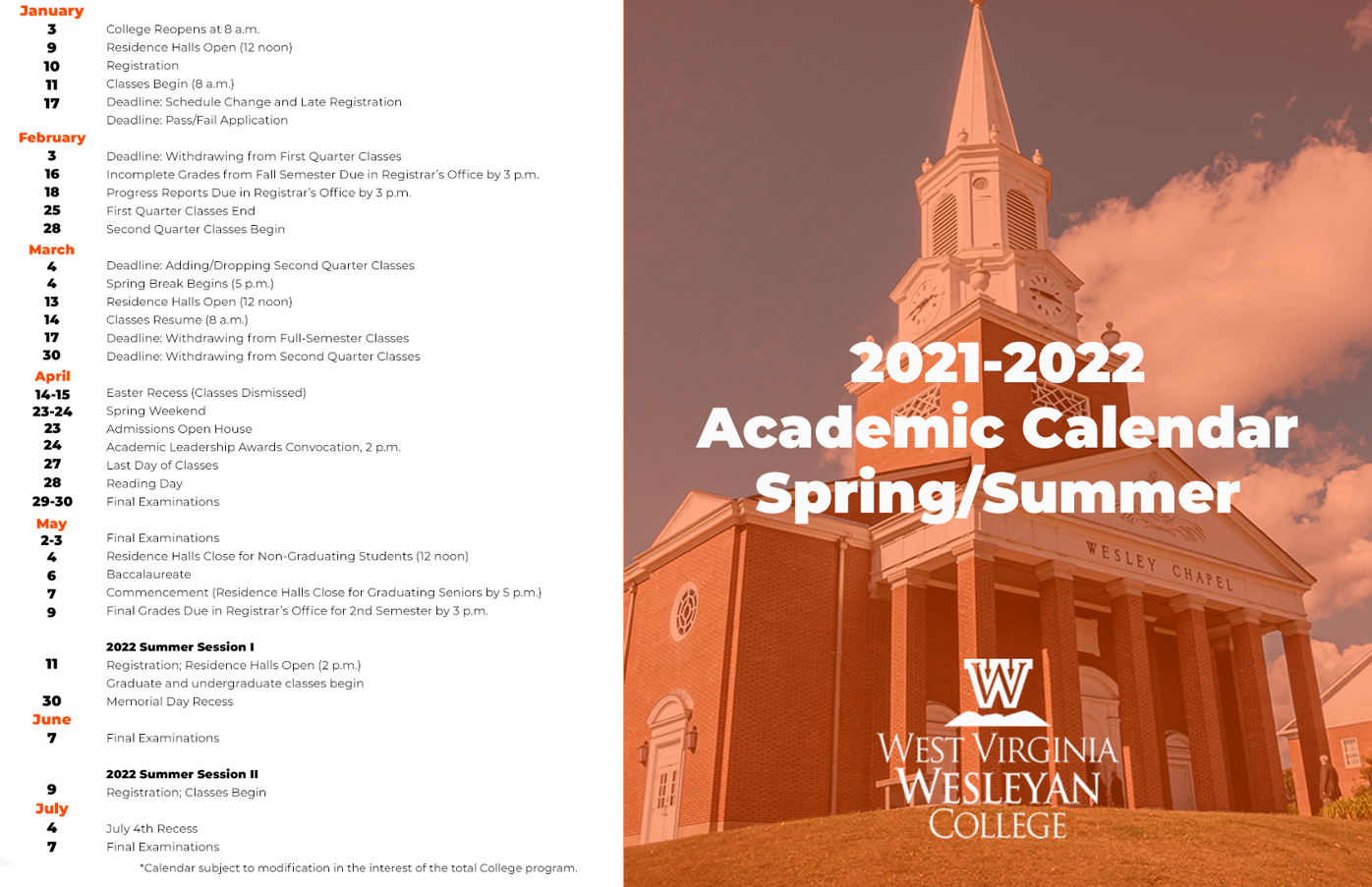 West Virginia Colleges Announce 2021-22 Academic Calendars | Wv News | Wvnews.com