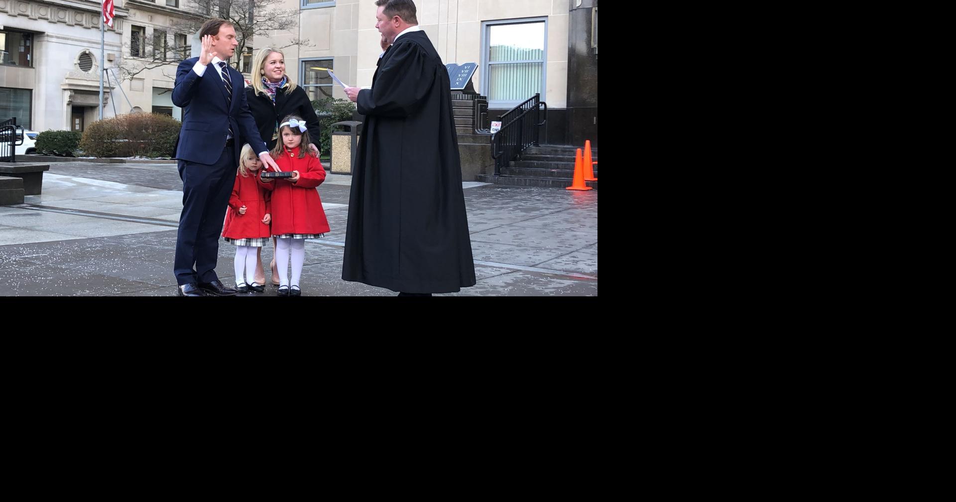 West Virginia Auditor McCuskey sworn in on steps of the Harrison County