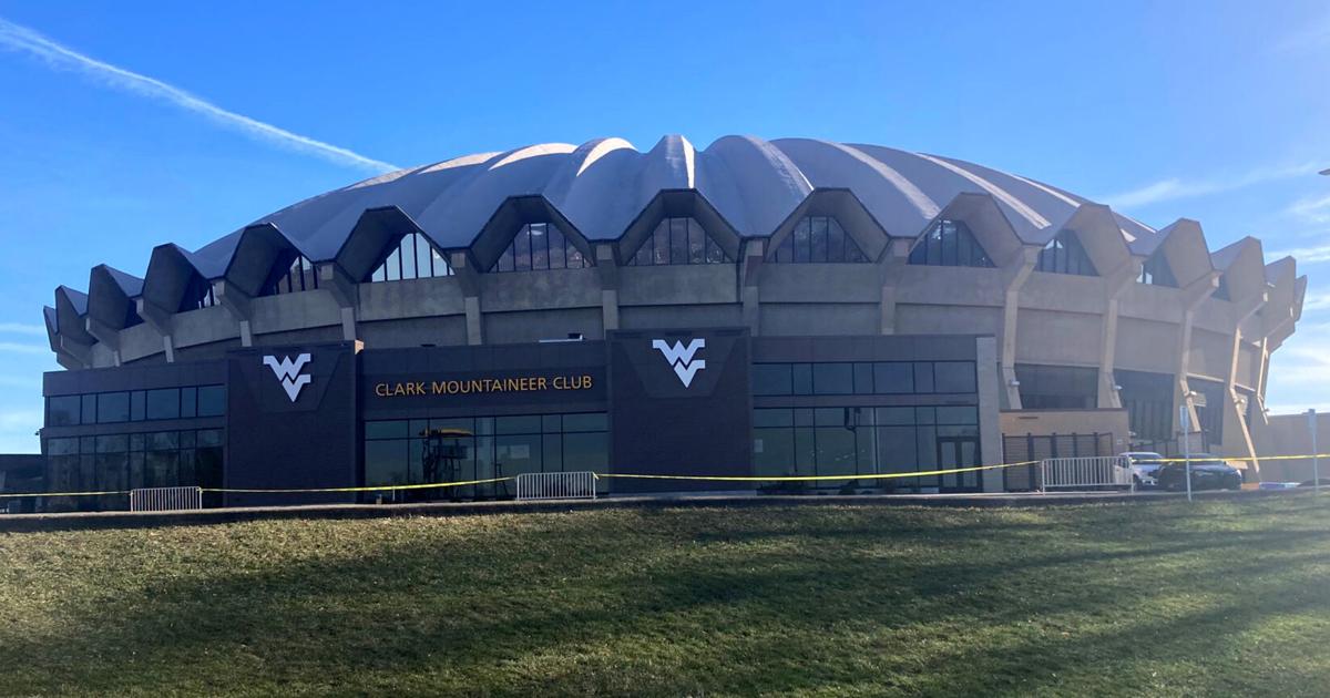 WVU basketball 1214 WVU Coliseum exterior from distance front | West