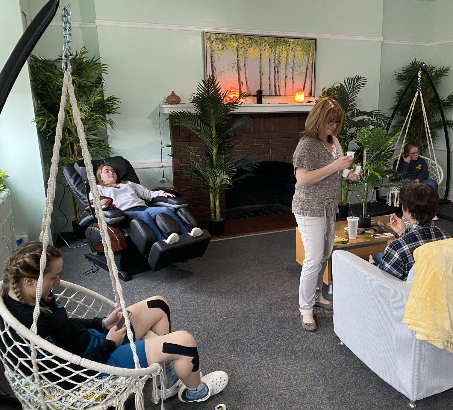 Students enjoying Reynold's Hall zen space