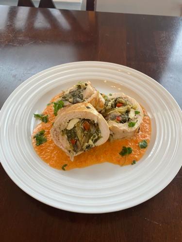 Chicken Roulade with Red Pepper Sauce