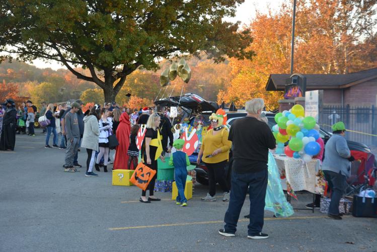 Costumed characters at Clarksburg (West Virginia) trunk or treat
