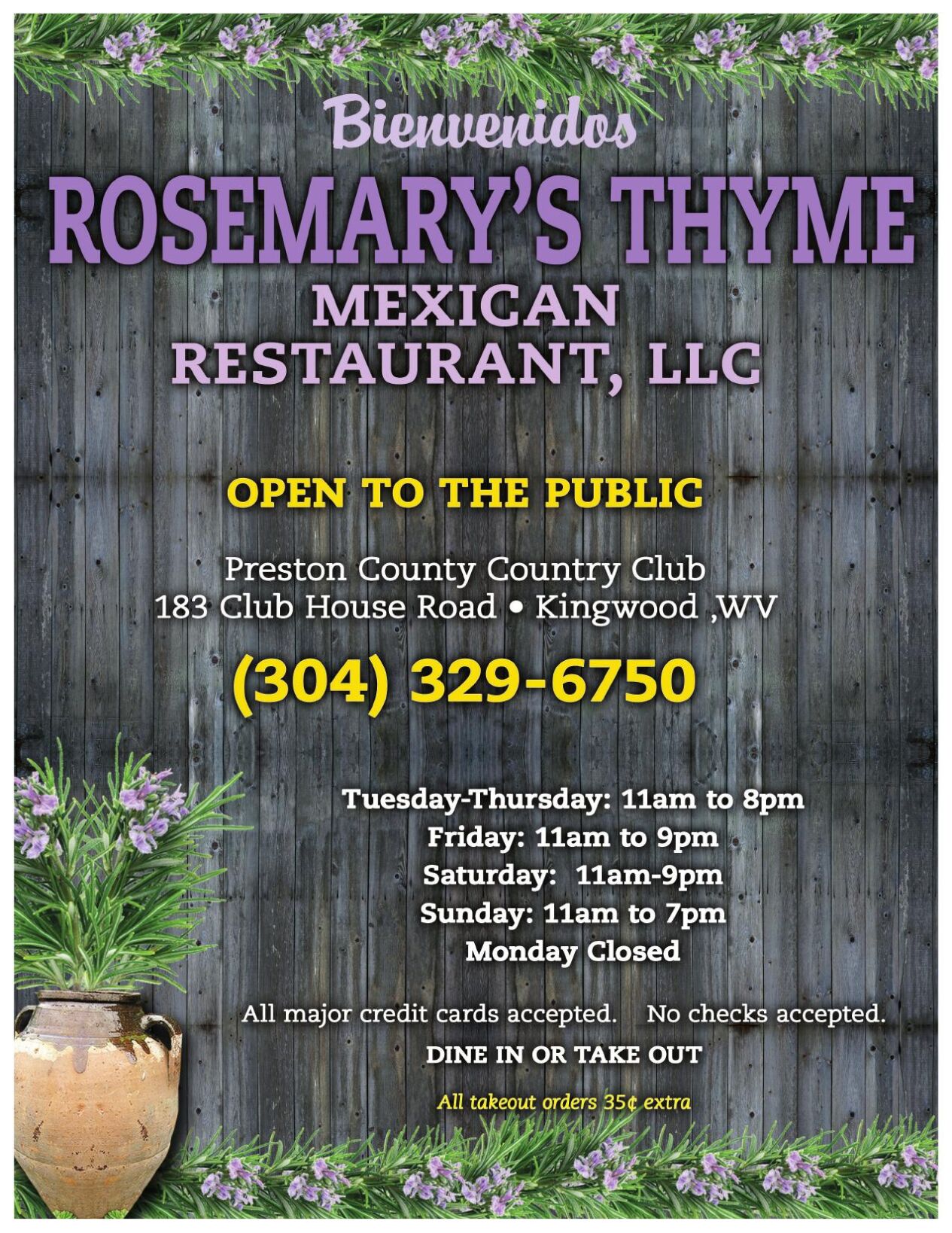 Rosemary Thyme Restaurant Menu