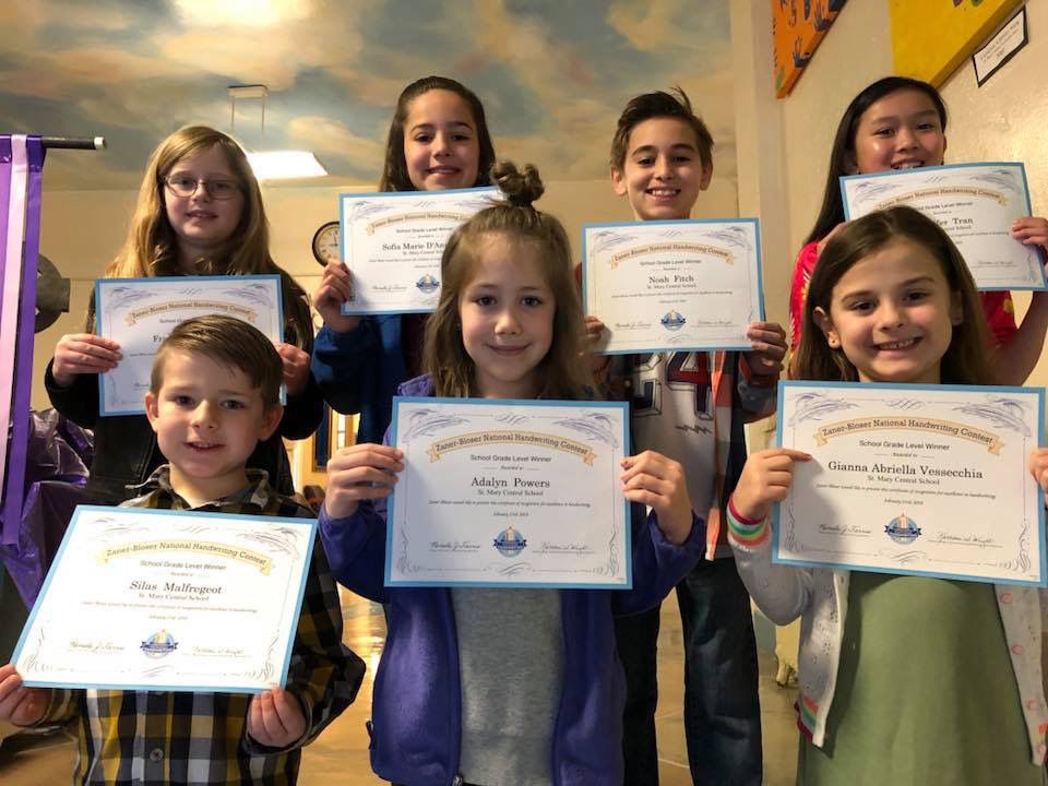 St. Mary's School Zaner-Bloser Handwriting Contest winners listed