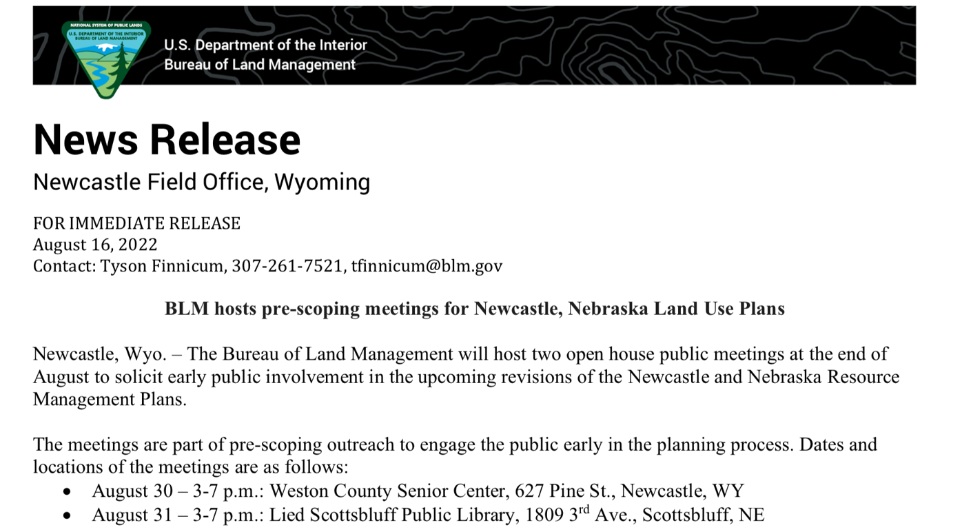 BLM begins revisions of land management plan | Agribusiness |  wyomingnews.com