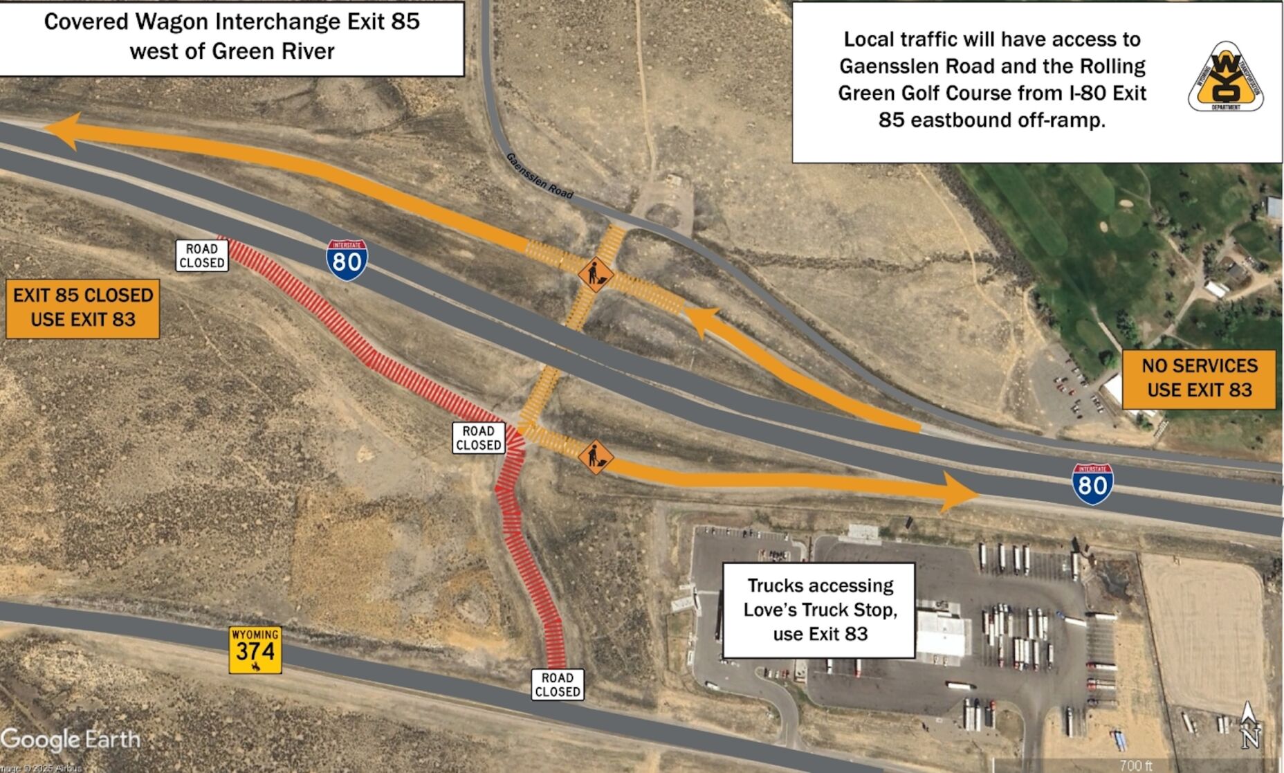 WYDOT I80 work west of Green River will force interchange closures