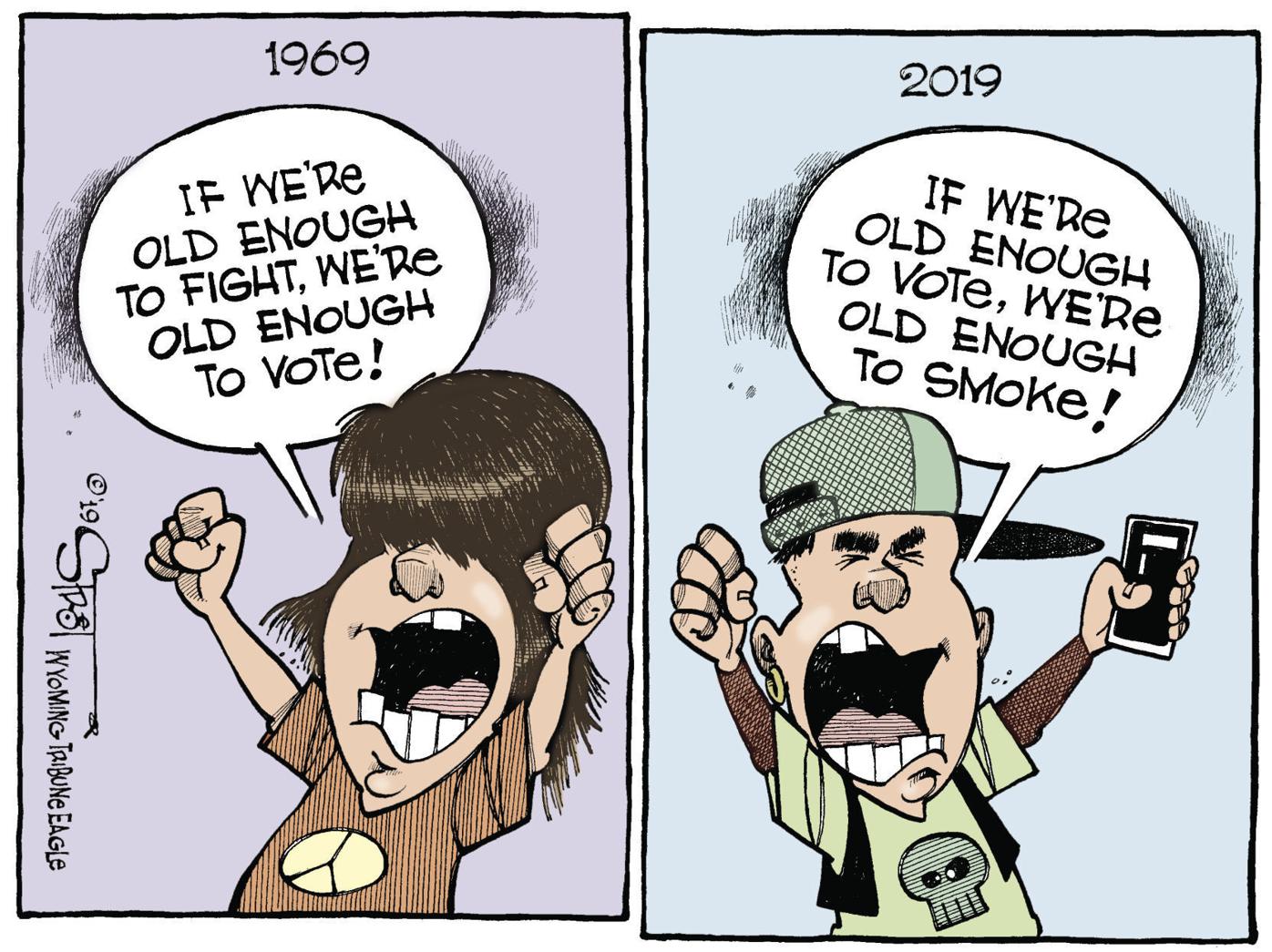 old enough to fight old enough to vote political cartoon