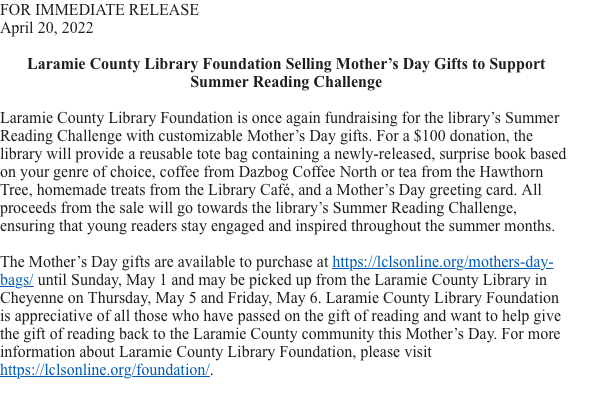 Laramie County Library Foundation Seeks Donations For Gifts Such As For ...