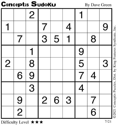 Sudoku puzzle for July 21, 2021 | | wyomingnews.com