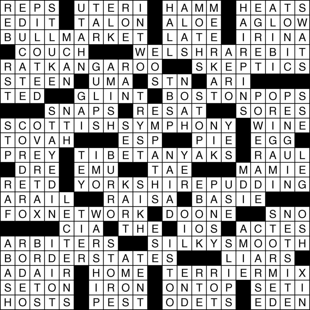 Crossword solution for Oct. 17, 2020 Entertainment