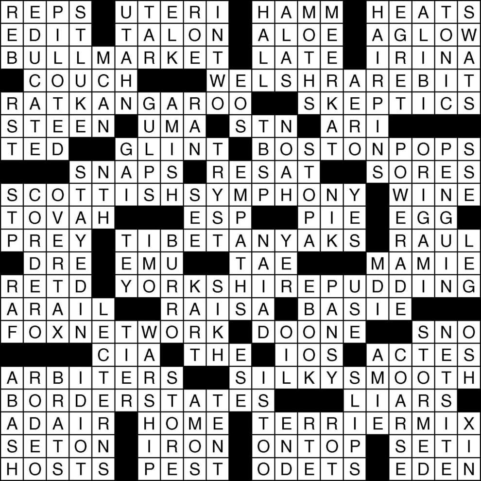 Crossword solution for Oct. 17, 2020 Entertainment