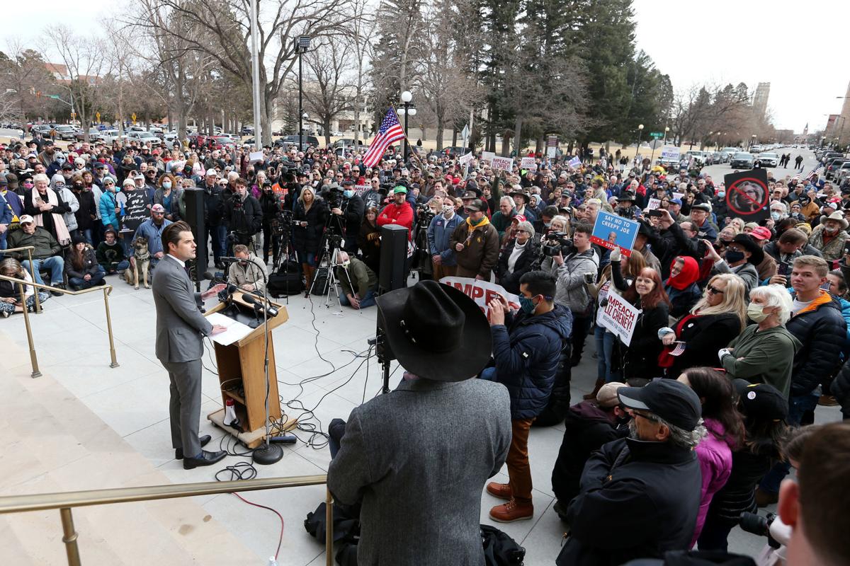 Hundreds gather outside Capitol to hear Gaetz, Trump Jr. criticize Cheney | Laramieboomerang ...