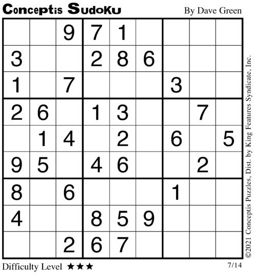 sudoku puzzle for july 14 2021 entertainment wyomingnews com