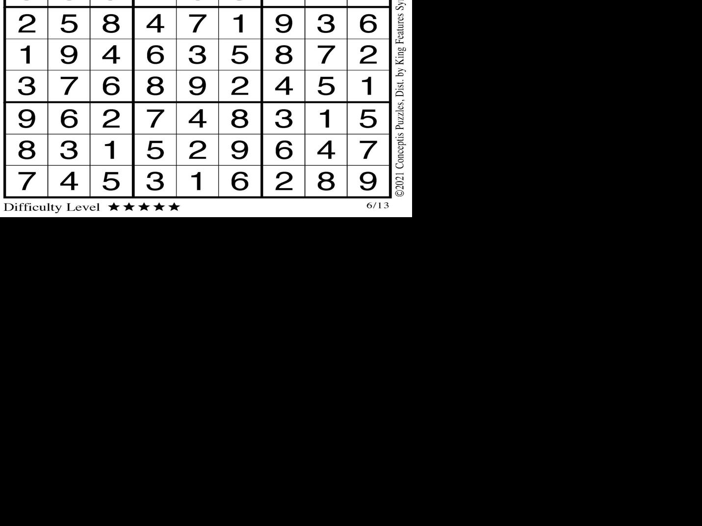 Sudoku Solution For June 13 21 Entertainment Wyomingnews Com
