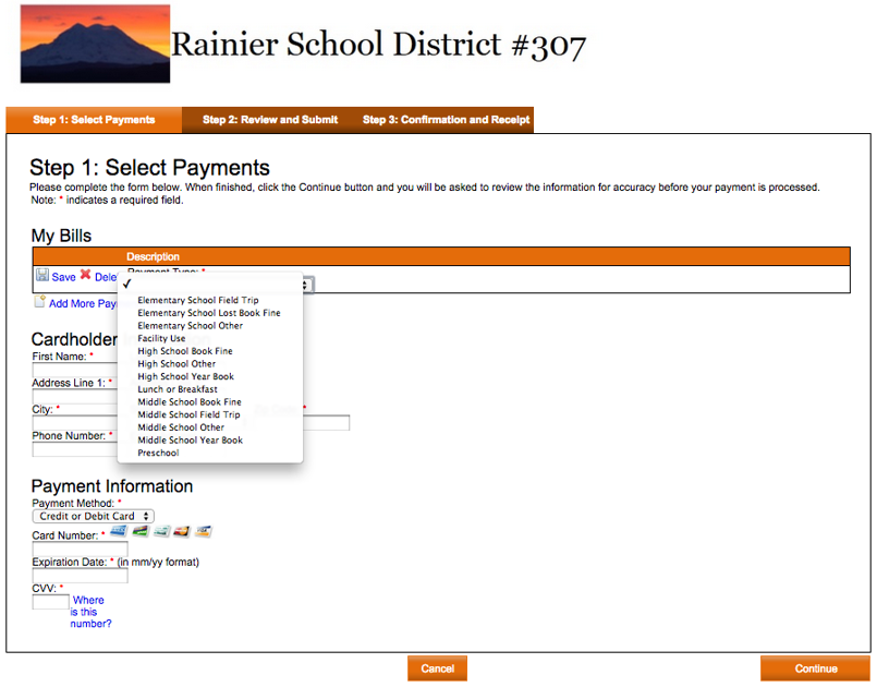 Rainier School District Accepting Credit Card Payments