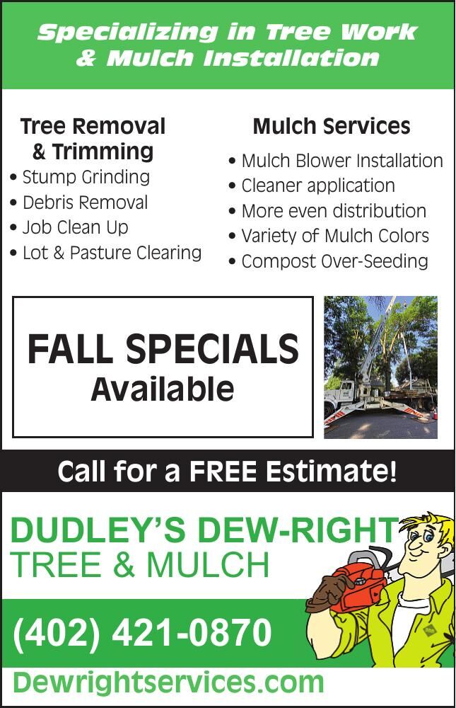 Dudley's Dew-Right Tree & Mulch - Ad from 2022-09-13