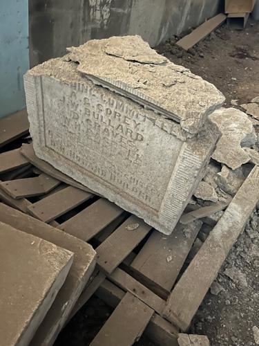 Cornerstone of historic courthouse located at roads department
