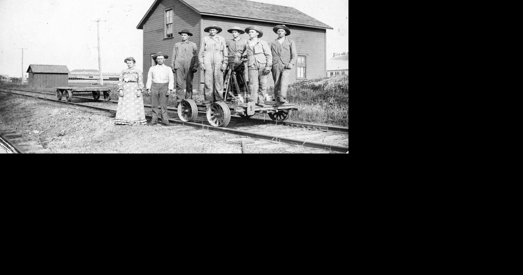First railroad link in 1877, arrival of train called 