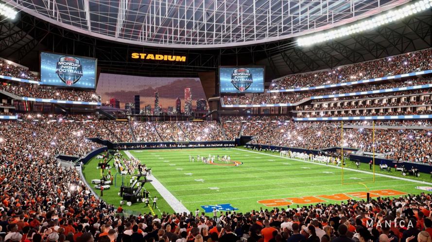 Renderings of a new state-of-the-art enclosed stadium with open space access to the lakefront were released by the Chicago Bears on Wednesday, April 24, 2024.