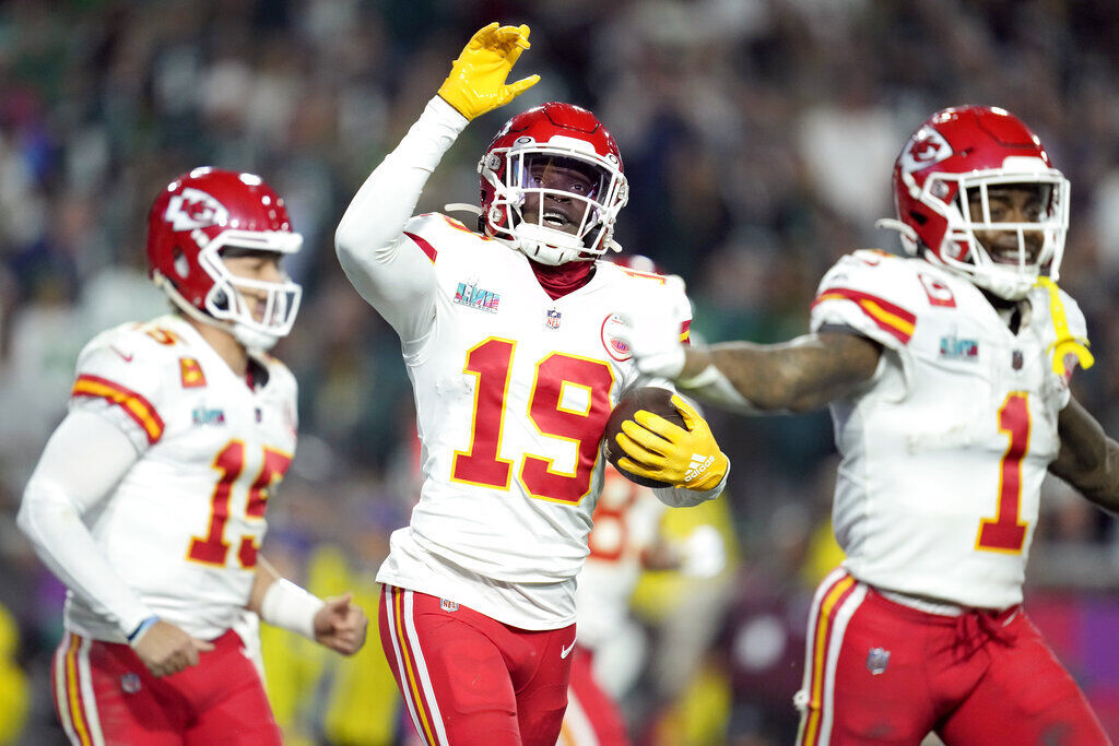 Kansas City Chiefs safety Nazeeh Johnson (13) celebrates after