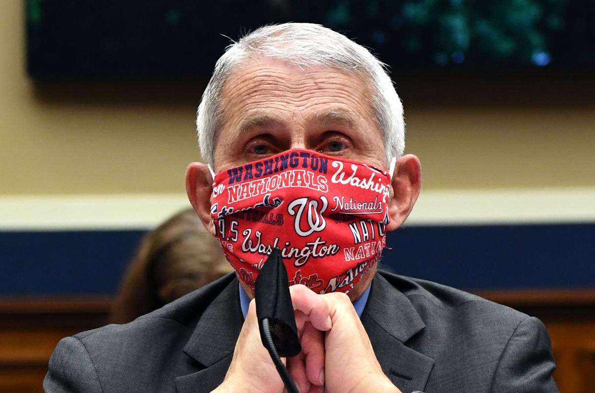 Dr. Anthony Fauci, director of the National Institute of Allergy and Infectious Diseases, wearing a Washington Nationals face mask to testify at a hearing of the U.S. House Committee on Energy and Commerce on Capitol Hill on June 23, 2020, in Washington, D.C.