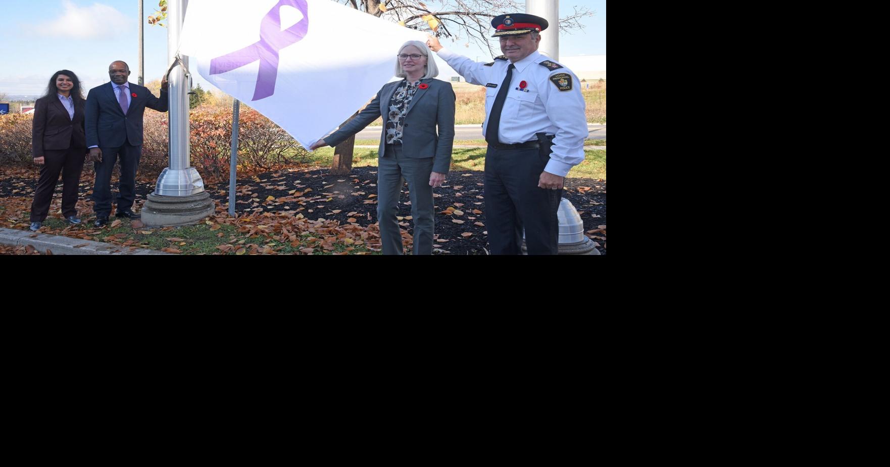 Purple ribbon flag honours victims of intimate partner violence
