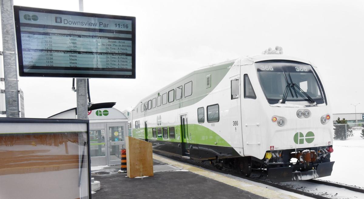 GO Train Arriving at Long Branch Station in Mississauga, Ontario