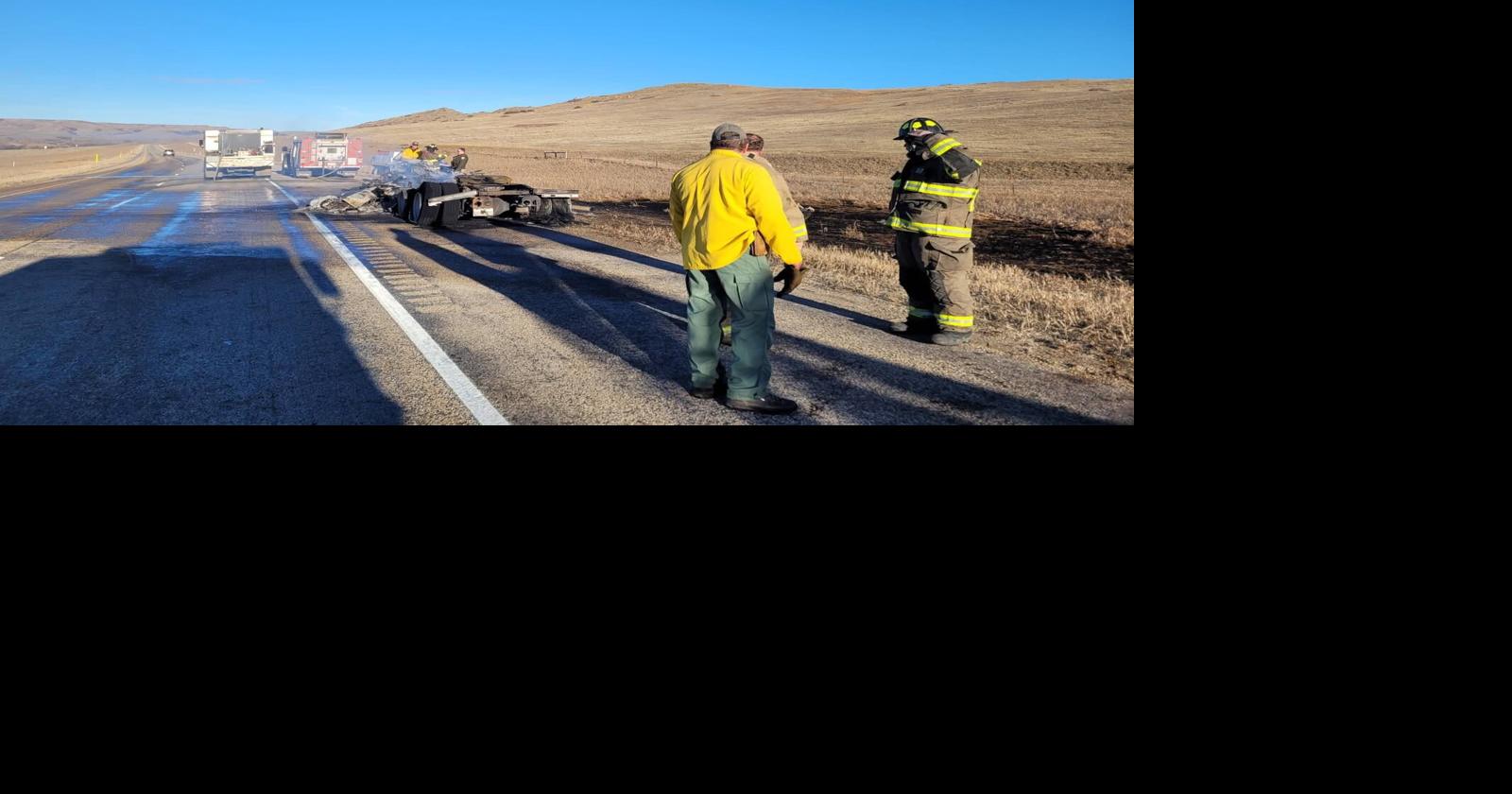 Semi-truck catches fire in Bighorn County, Montana; no injuries reported