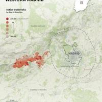 The Spanish fires erupted west of Madrid