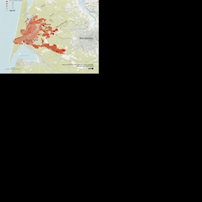 The area west of Bordeaux in southwest France is most affected